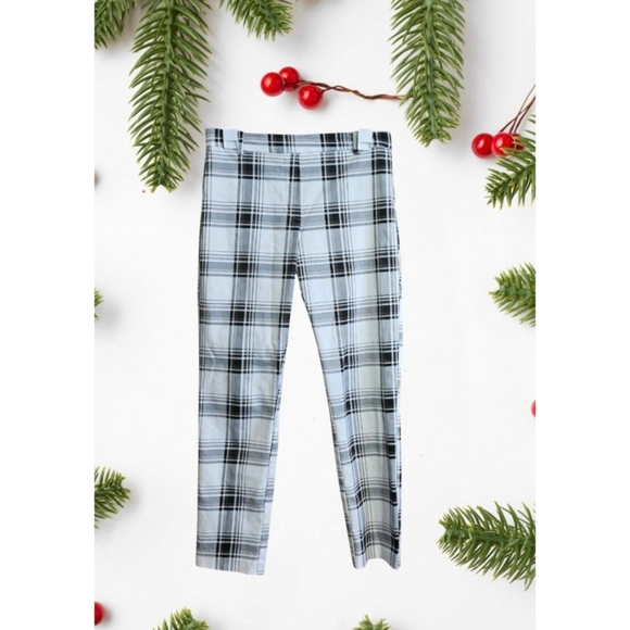 H&M Pull on Plaid Ankle Slacks White & Black Size 8 - Picture 1 of 9